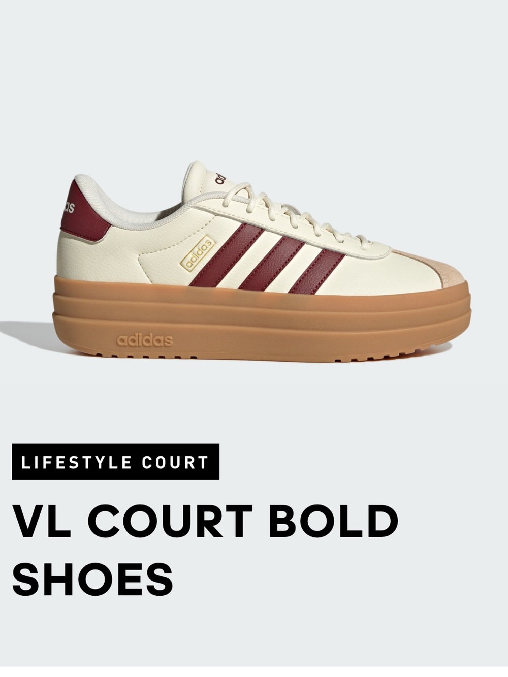 adidas VL Court Bold Sneakers - Cream & Burgundy - size 9